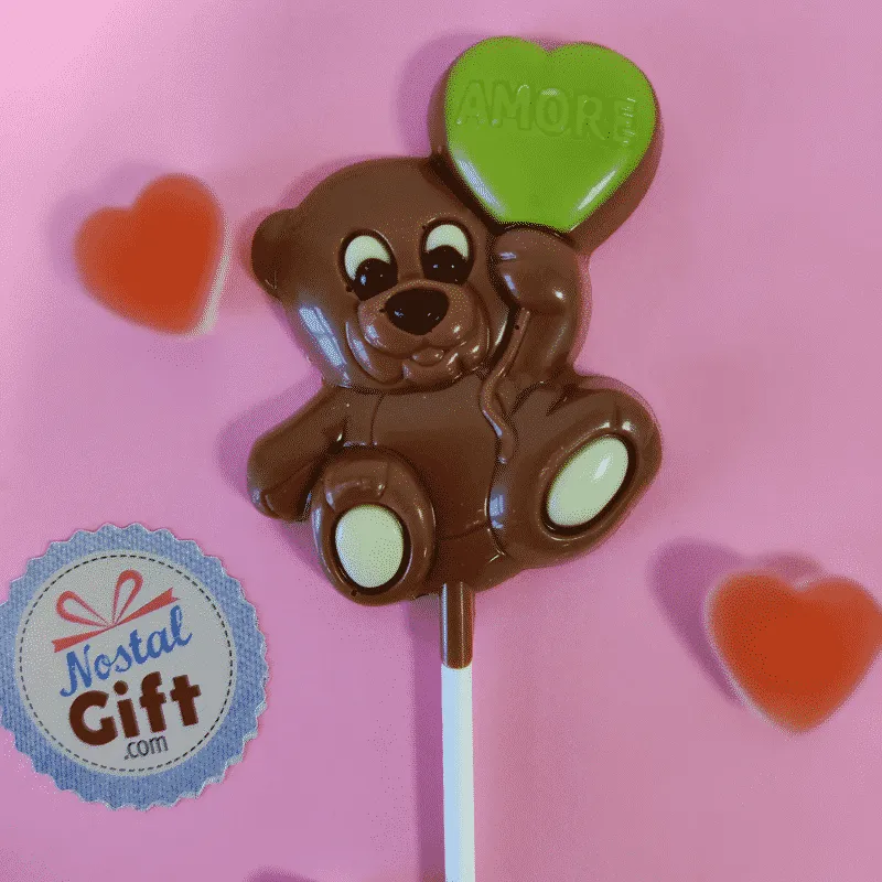 Anti - Gaspi - Sucette ourson coeur vert au chocolat au lait - NostalGift.com