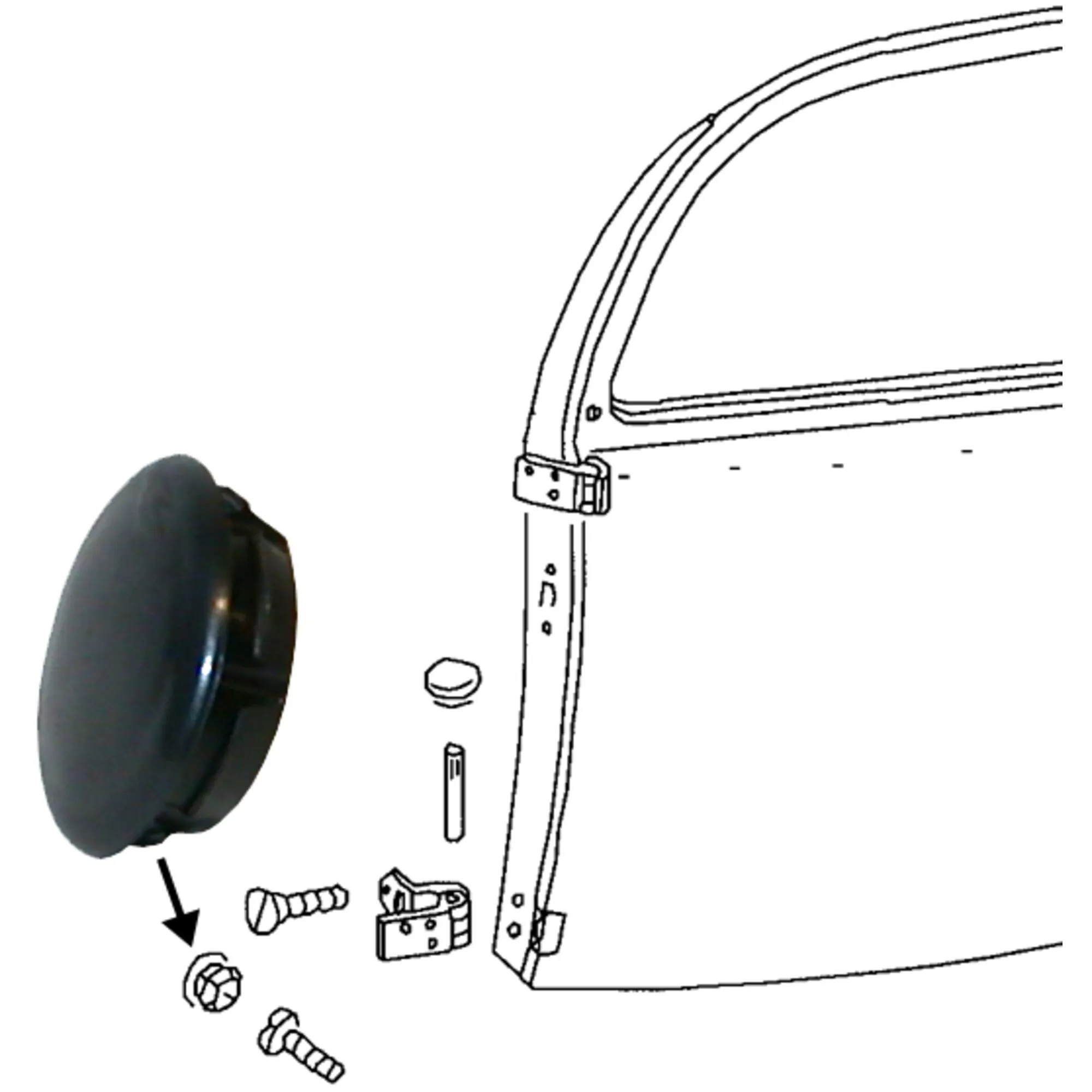 Caches vis de charnière de porte noirs, Lot de 4 pour VW Coccinelle à partir de 1961 (111831449BQ)