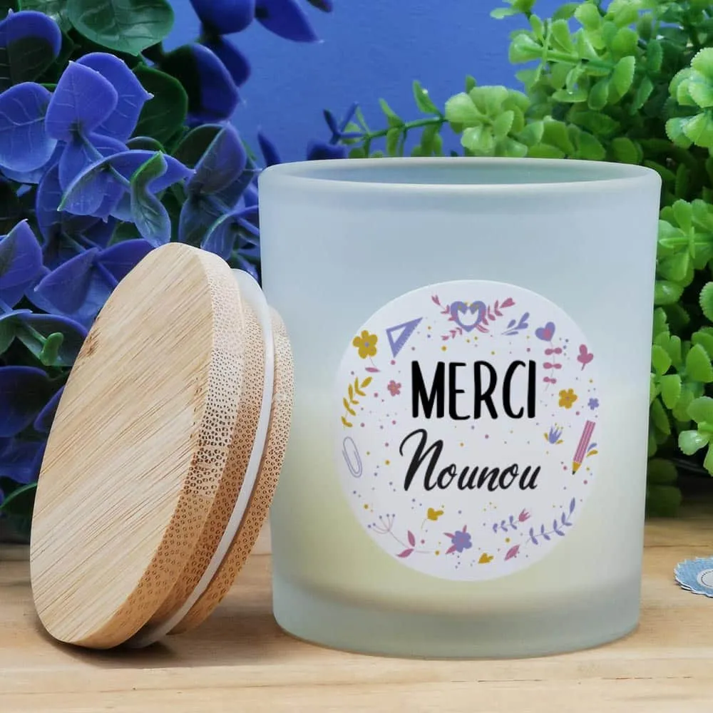 Petite Bougie top bois "Merci Nounou" - collection florale