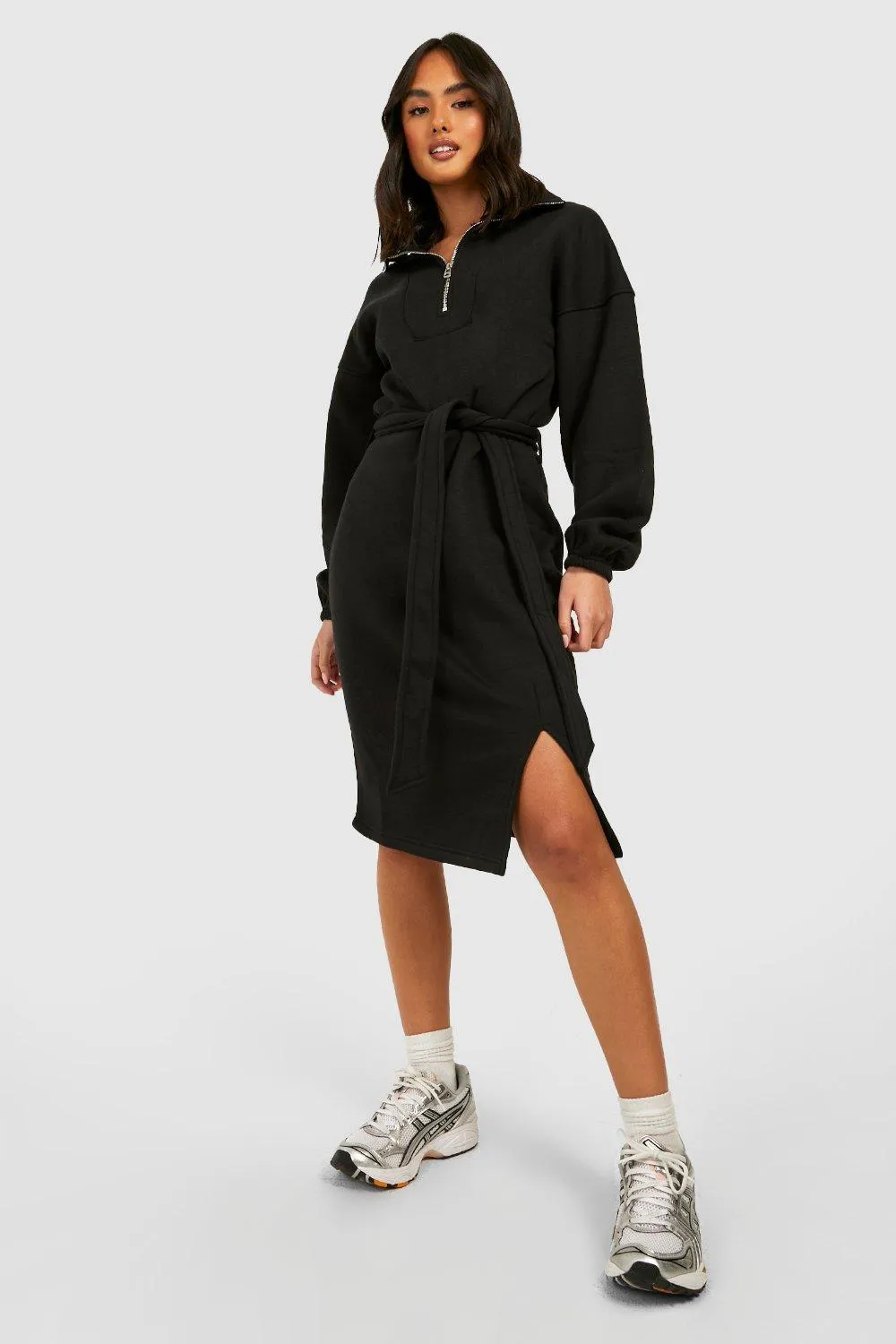 Robe sweat zippée à ceinture