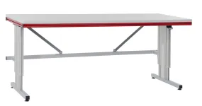 Table de base électrique Rocholz SYSTEM FLEX, 1200 x 800 x 690 - 960 mm, blanc aluminium/rouge rubis